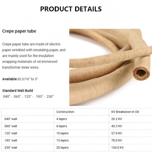 Yağ transformatörleri ve elektrik güç kabloları yalıtımı için elektrik yalıtım kağıdı esnek boru, krep kağıt tüp - Product Image 6