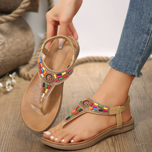 Sandalias Planas Casuales de Verano Estilo Bohemio, Chanclas con Cuentas Antideslizantes de Estilo Étnico, Zapatos de Playa para Mujer - Product Image 2