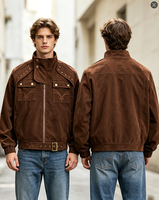 Blouson bomber marron personnalisé avec broderie, col montant, fermeture éclair, ceinture, unisexe, streetwear, en stock, MOQ 1 pièce