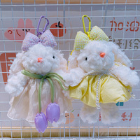 Porte-clés pendentif lapin en mousseline de soie motif tulipe, fausse fourrure douce, peluche, poupée mignonne, style célébrité internet, pour sac, vente en gros, design anime UMOO