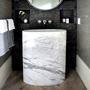 Newstar luxe Calacatta évier en marbre <span class=keywords><strong>blanc</strong></span> moderne en pierre naturelle évier en marbre lavabo de salle de bain sur pied - Product Image 1