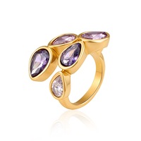 Set Cincin Emas Stainless Steel CZ, 14 Buah Cincin Fashion Multi-Batu Bentuk Hati Zamrud Tetesan Air Mata, Hipoalergenik Grosir OEM