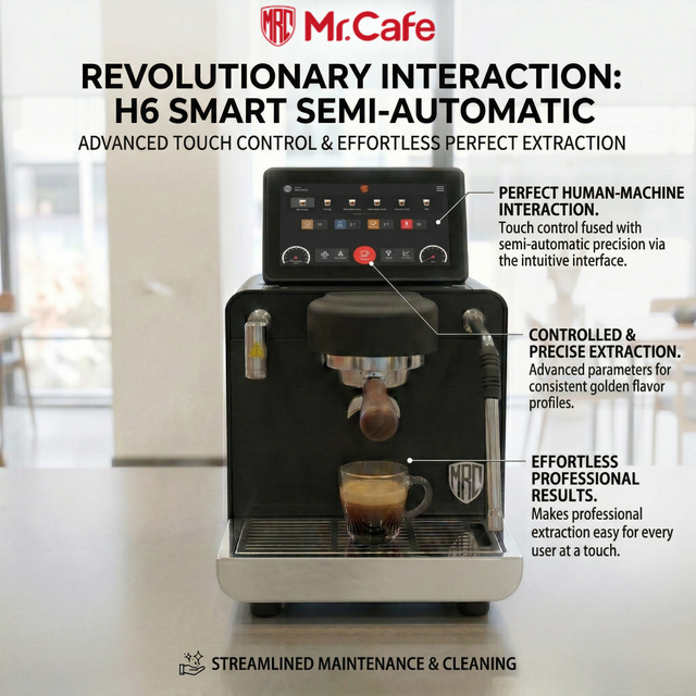 Mr. Cafe H6 9 Bar Commercial Espresso Machine, Smart Semi-automatic Coffee Machine with Stepless Pressure & Temp Control