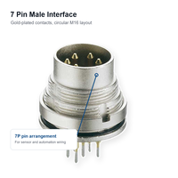 Conector Redondo Macho de Latón para Montaje en Panel IP67 M16, 5A, Impermeable, con Rosca, para PCB, 7 Pines