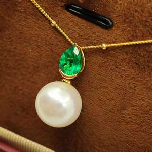 Collier avec pendentif en platine PT900 UM Jewelry, perle Edison, émeraude colombienne cultivée en laboratoire, cadeau de fiançailles, de mariage, d'anniversaire, NGTC - Product Image 5
