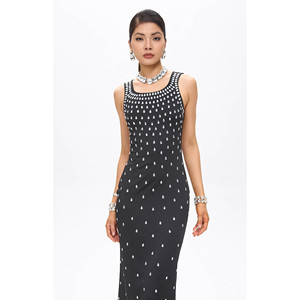 Abito lungo Zaka nero con cristalli decorativi - Product Image 3