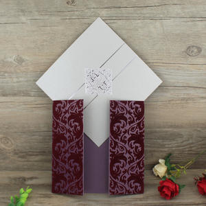 Prix usine de luxe personnalisé couleur marron ou vert flocage velours invitations de mariage - Product Image 2