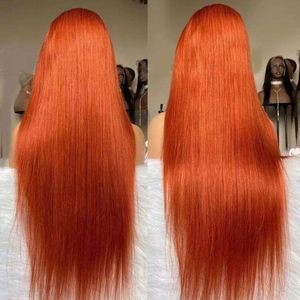 Peluca de Cabello Humano Remy Brasileño 100% al por Mayor, Colección de Color Naranja Jengibre 350, Peluca Frontal de Encaje 13x4, Lisa, Sin Pegamento, Transparente - Product Image 4