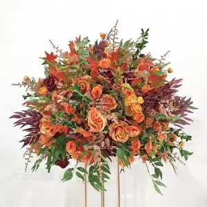 GNW Venta directa de fábrica Bola de flores naranjas artificiales piezas de centro de boda con flores para decoración de boda