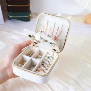 Wholesale Small Travel Square PU Leather Jewelry <b>Box</b> <b>Women</b> Portable Earrings Ring Organizer Case with Mirror - Product Image 4