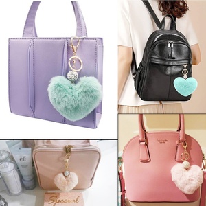Porte-clés Pompon en fourrure de lapin en forme de cœur, doux et mignon, avec boule de fourrure, cadeau promotionnel - Product Image 4