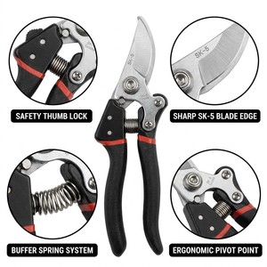 Forbici da Potatura in Acciaio SK-5 con Impugnatura Ergonomica e Blocco di Sicurezza per Taglio Rami, Alberi da Frutto e Rose, Certificato CE SGS - Product Image 6