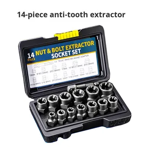 Extracteur de douilles universel multi-usages 14 pièces, douille à filetage inversé, vis décalée, écrou BBA <span class=keywords><strong>antivol</strong></span>, écrou endommagé, outil de démontage - Product Image 2
