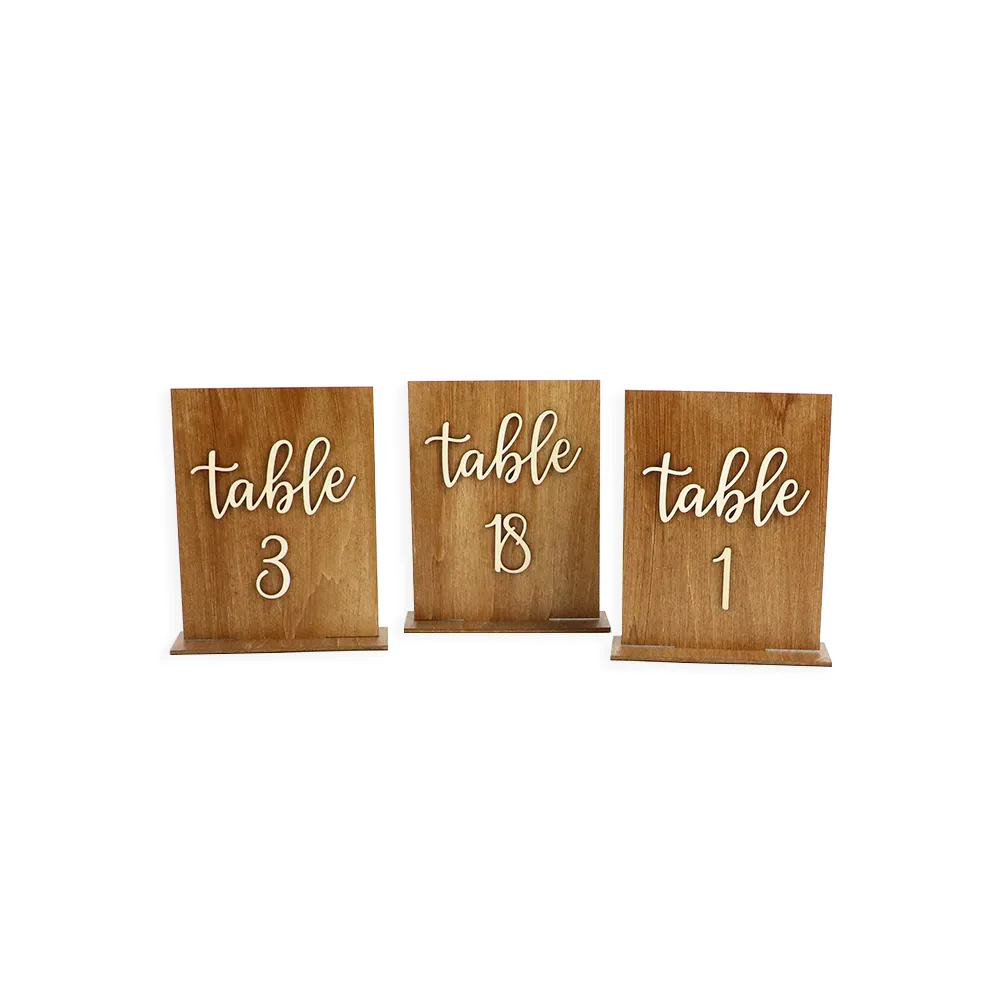 New Design 1 to 10 Wooden Alphabetical Wedding Table Number with Base Wooden Wedding Place Card with Stand