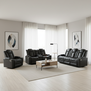 Ensemble de canapés sectionnels en cuir brun moderne avec fonction de relaxation électrique pour salon - Product Image 4
