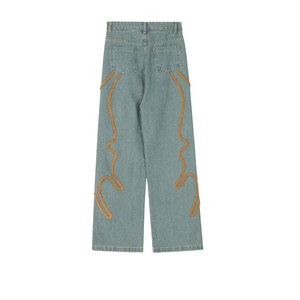 Jeans stile Hip Hop da uomo primavera asciugamano fresco ricamato pantaloni in Denim per amante pantaloni larghi larghi Jeans - Product Image 2