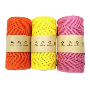 Cordón de algodón puro de tres hebras colorido de 3mm de Venta caliente, cuerda trenzada de algodón, cuerda textil para el hogar