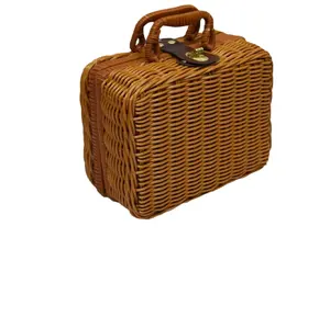 Hand Woven Natural Rattan Storage Basket With Handles Colorful Wicker Suitcase For Storing Sundries For Stores