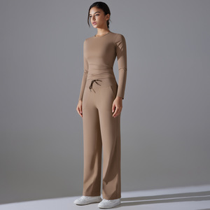Conjunto <span class=keywords><strong>de</strong></span> Yoga <span class=keywords><strong>de</strong></span> Manga Larga con Sensación <span class=keywords><strong>de</strong></span> Desnudez para Mujer, Traje Deportivo Informal con Bolsillo, Traje <span class=keywords><strong>de</strong></span> Fitness con Pantalones Anchos <span class=keywords><strong>de</strong></span> Moda Femenina - Product Image 4