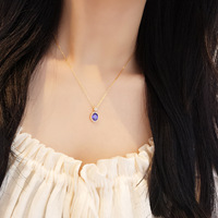 Kalung Perak Sterling S925 Zirkon Ungu Bentuk Bunga Es Telur Merpati untuk Pertunangan, Pernikahan, Pesta, Kalung Fashion Trendi Wanita, Liontin Berkilau
