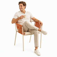 Chaise d'extérieur en corde tressée avec structure métallique, qualité commerciale, pour salle à manger, jardin et terrasse, vente en gros
