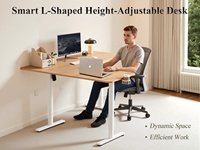 Bureau d'angle ergonomique en L, électrique, réglable en hauteur, motorisé, assis-debout, avec plateau en bois, poste de travail d'angle