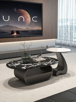 Table basse ovale moderne en pierre calcaire italienne, style luxe léger, pour usage domestique, petit appartement, avec tiroir, design créatif et simple