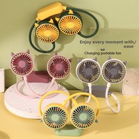 Ventilateur de cou portable mini à double projecteur, 2 vitesses réglables, rechargeable par USB, pour le sport et la voiture, alimenté par batterie