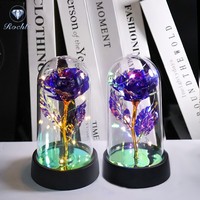 Guirlande Lumineuse Rose Or 24 Carats Dôme en Acrylique Rose Artificielle Décoration de Noël en Plastique pour Femmes Maman Saint-Valentin Fête des Mères