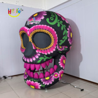 Décoration d'Halloween géante pour l'extérieur, crâne gonflable avec lumière LED