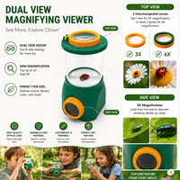 Loupe d'observation d'insectes pour enfants 3x-6x 50mm à double vision, lentilles en plastique acrylique, jouet éducatif pour l'exploration de la nature en extérieur