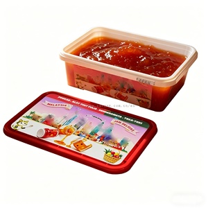 Frozen box for Thai Sweet Chilli Sauce Fruit Spread Jam deli food <b>container</b> IML printed with temper theft lid 1500ML square box - Product Image 1