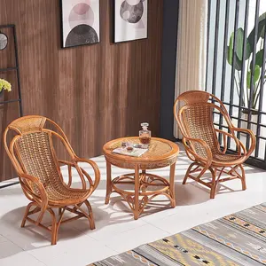 2021 Antik Furnitur Kursi Berlengan Sederhana Kustom Walnut Set Meja Kursi Rotan Alami