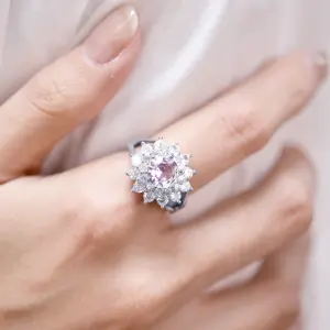 Women's Pink Full Diamond Zircon Open Sun Flower Ring Brass Wedding Engagement Party Gift Anniversary-Sunflower Wedding Ring