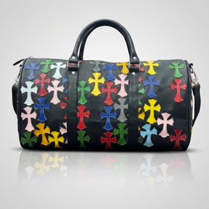 Sac de voyage en cuir avec fermeture éclair à motif croisé coloré, style week-end, design durable - Product Image 1