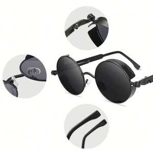 Lunettes de soleil rondes rétro en métal avec logo personnalisé, protection UV400, monture en alliage, style punk pour hommes et femmes - Product Image 6
