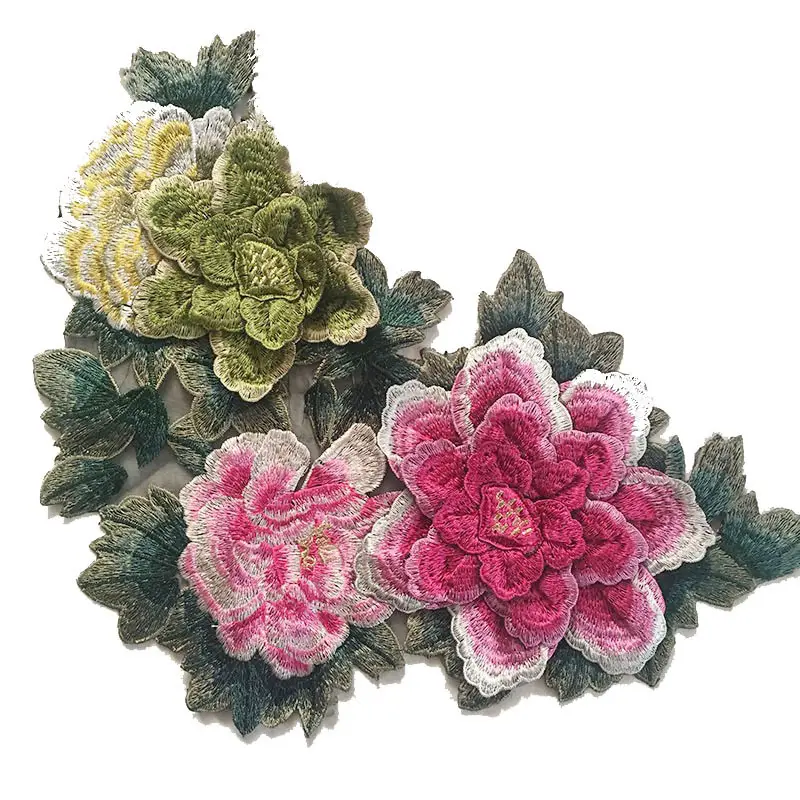 3D 입체 모란 꽃 자수 패브릭 대형 패치 의류 액세서리 바느질 의류 아플리케 소재 패치