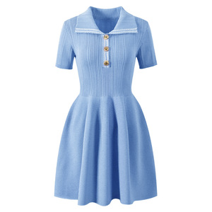 Robe courte en tricot décontractée à col rabattu et manches courtes de style français pour femmes, été 2026 - Product Image 1