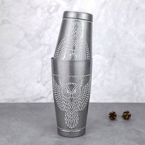 Coctelera Boston Personalizada con Grabado de Búho, 850+550 ml, Acero Inoxidable 304, Superficie Vintage, para Bar, Barman, Mezcla de Bebidas - Product Image 1