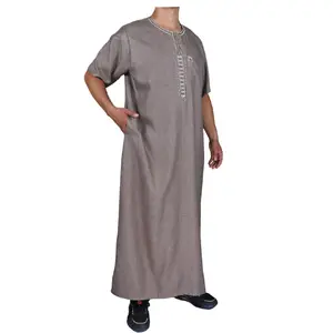 2023 Hot Selling Cotton Short Sleeve Cotton Material Wholesale Man Thobe 6 Colors Mixed Muslim Clothing In Stock