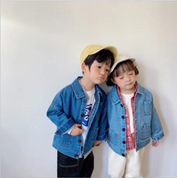 Veste en jean unisexe pour enfants, garçons et filles, en denim bleu décontracté, respirant et écologique, vente en gros personnalisée
