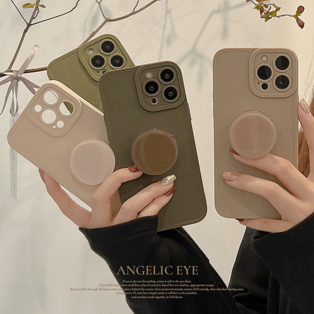 Retro Solid Color Matte With Holder Case for iPhone 16 15 14 13 12 11 Pro Max 7 8 Plus XS X XR SE Soft Silicone Bumper Cover