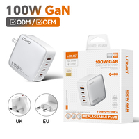 Chargeur GaN LDNIO Q408 100W PD, petit chargeur USB-C multi-appareils à charge rapide, prise EU US UK, avec ports USB-C