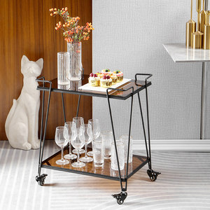 Chariot mobile commercial en fer robuste à 4 roues pour aliments et boissons, design minimaliste, pour hôtels, restaurants et usage domestique, 2 étagères - Product Image 1