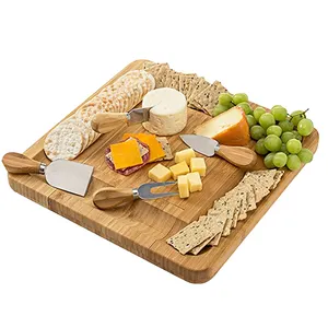 Planche à découper en bois de bambou, couteaux et à fromage en bambou, avec boîte de rangement, vente en gros, 9 pièces