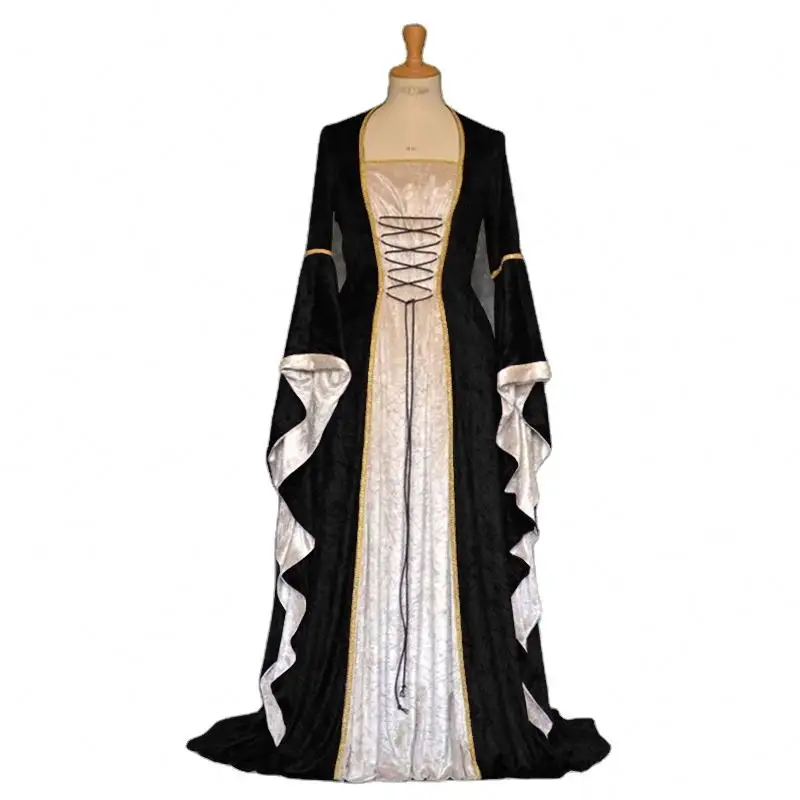 2023 Vintage Medieval mujer vestido de fiesta de noche elegante renacimiento pleuche vestido Retro terciopelo cola vestido fiesta disfraz