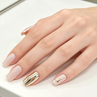 Ongles press-on nude brillants effet chrome doré miroir, ongles courts carrés brillants, ongles acryliques réutilisables, lot de 24 pièces pour salon