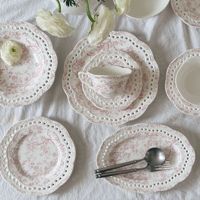Assiette creuse en céramique à motif végétal victorien français, tasse à café, soucoupe, assiette à dessert et à dîner, tasse à thé de l'après-midi