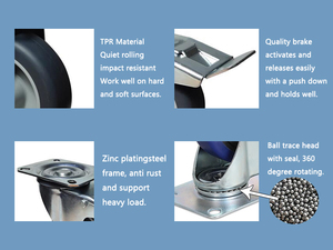 80mm/100mm/<span class=keywords><strong>125mm</strong></span> 4 Zoll/5 Zoll Thermo-Kunststoff-Gummi Industrielle Schwenk platte Lenkrad für Trolley Cart Monorail Trolley Wheel - Product Image 4