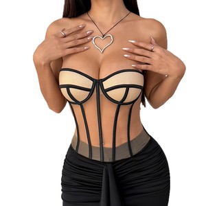 Corset <span class=keywords><strong>Bustier</strong></span> <span class=keywords><strong>pour</strong></span> Femmes avec Bonnets, Lacets, Maille Transparente, Effet Push-up, Corset Sculptant, <span class=keywords><strong>Soutien</strong></span>-<span class=keywords><strong>gorge</strong></span> de Base <span class=keywords><strong>pour</strong></span> Robe de Mariée - Product Image 5